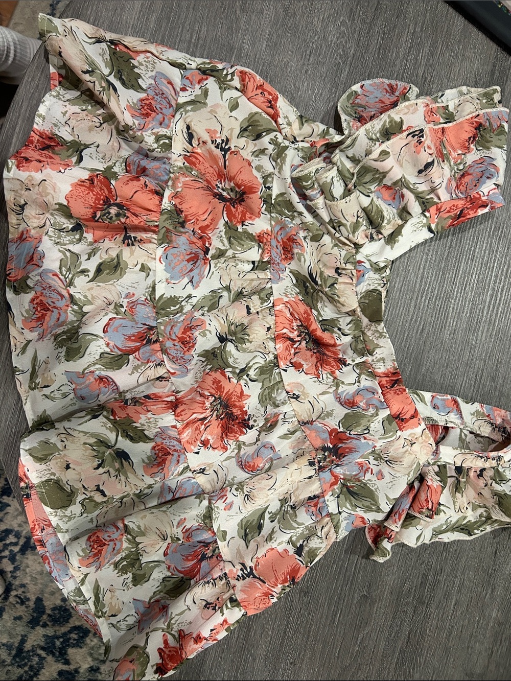 Floral Ruffle Tie-Front Blouse in Coral & Olive